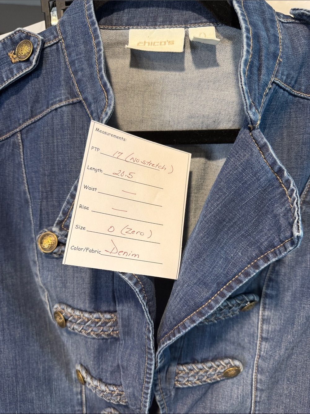 CHICOS Denim Military-Style Jacket - Blue - Picture 12 of 12
